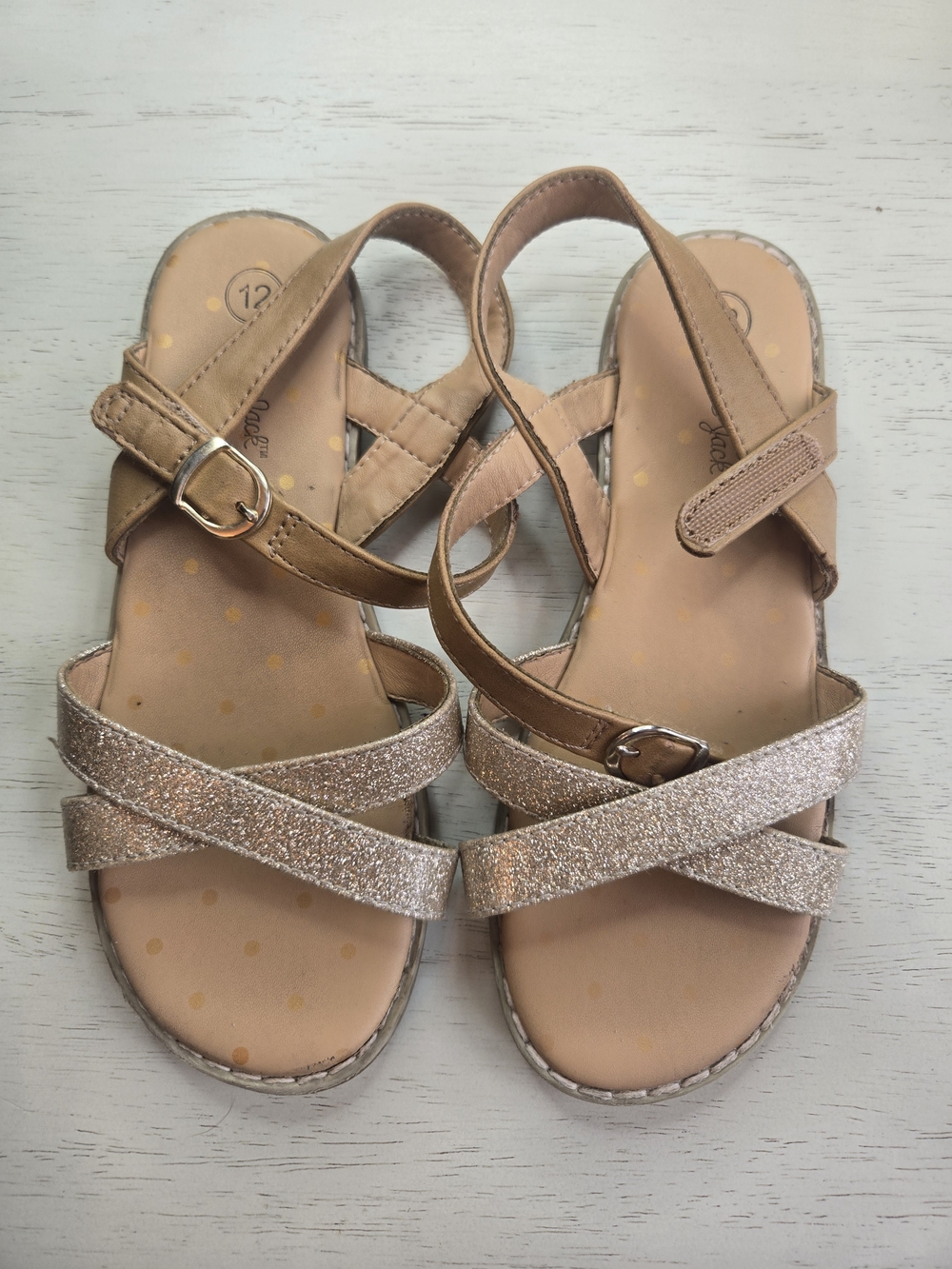 Cat & Jack Girls' Glitter Cross-Strap Sandals in Rose Gold and Tan